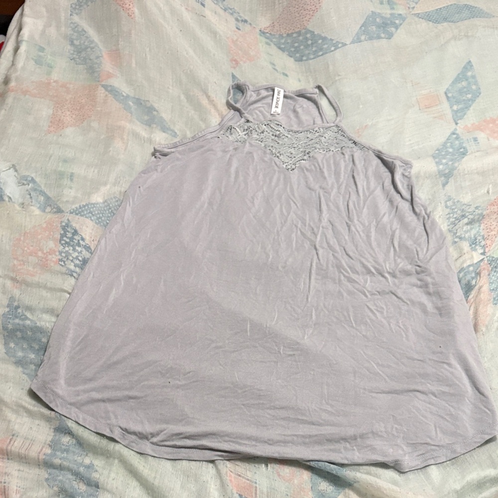 Light Grey Sleeveless Top with Lace Detail